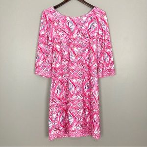 Ruth Rivers Knit Shift Dress Women’s Size M 3/4 Sleeve Colorful Preppy Boutique